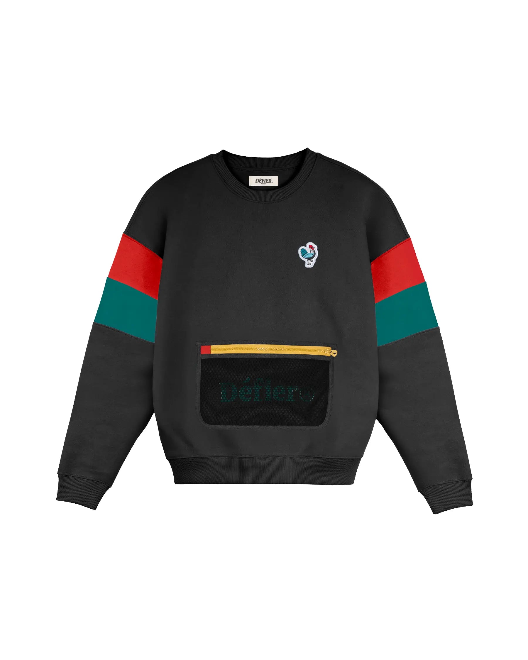 Défier Heritage Crew Neck Sweatshirt with Rooster Patch and Mesh Pocket in anthracite