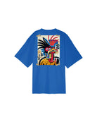 Blue oversize T-Shirt by Défier with art style Rooster Backprint and soft cotton with Peach skin effect