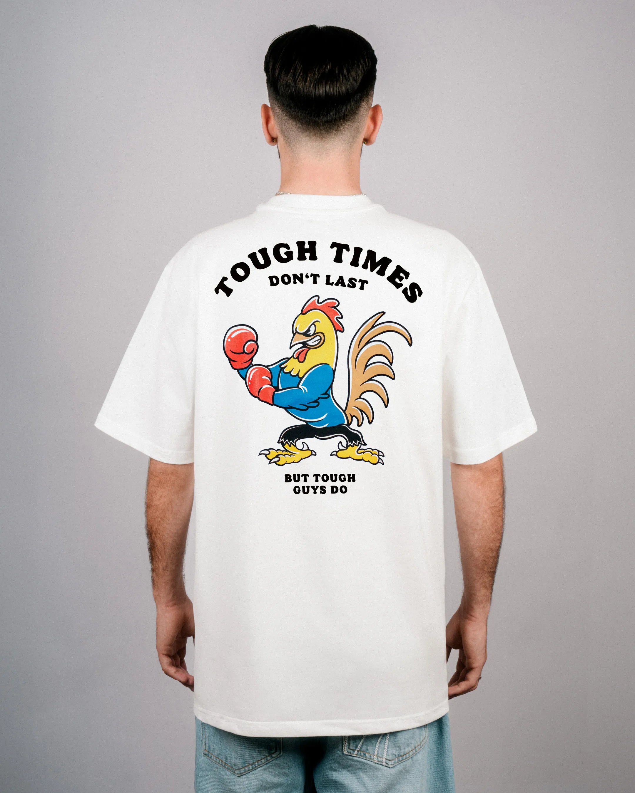 Off-white oversize T-Shirt by Défier with boxing Rooster Backprint and soft cotton with Peach skin effect