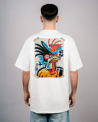 oversize T-Shirt by Défier with art style Rooster Backprint and soft cotton with Peach skin effect off-white