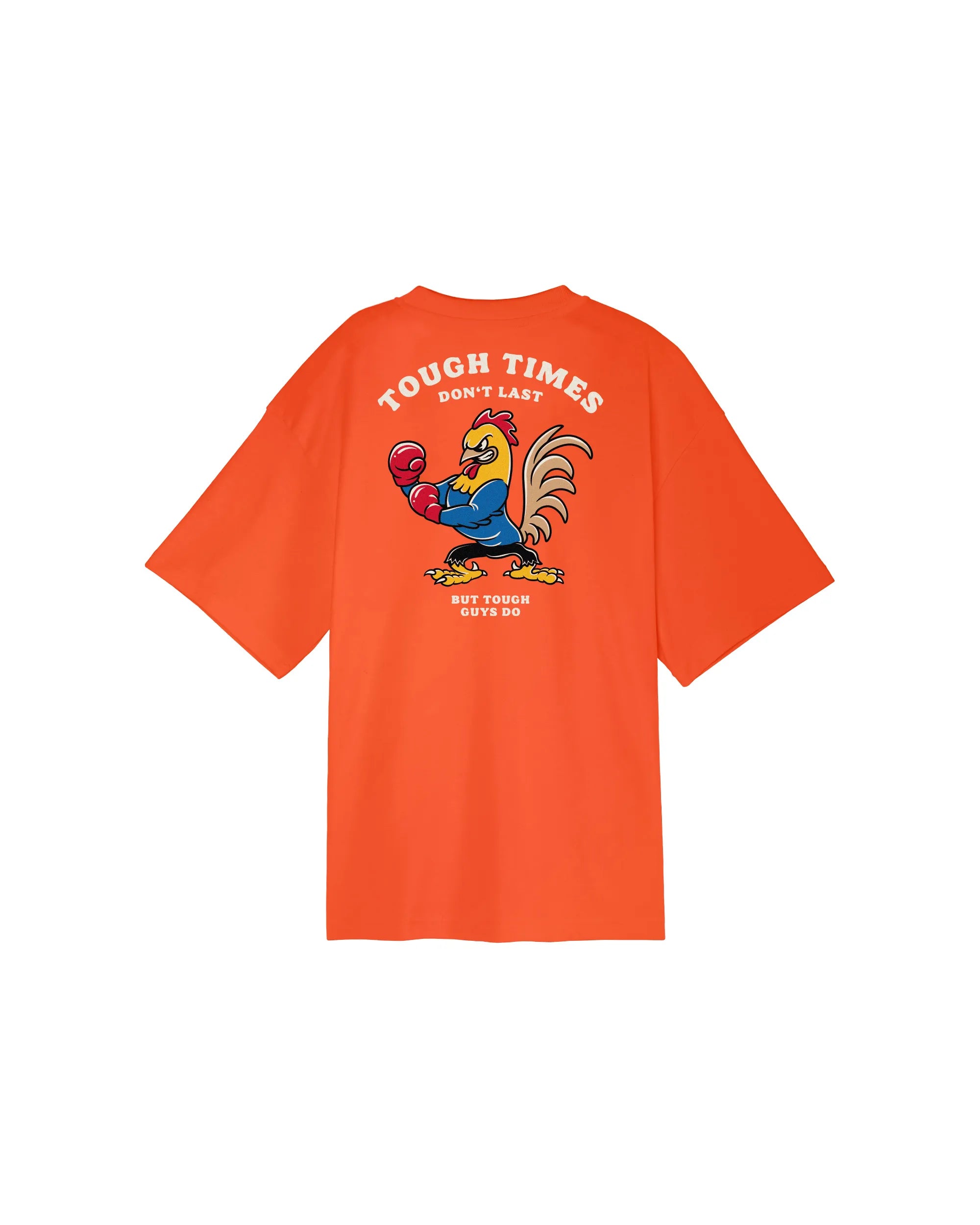 red-orange oversize T-Shirt by Défier with boxing Rooster Backprint and soft cotton with Peach skin effect