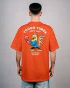 red-orange oversize T-Shirt by Défier with boxing Rooster Backprint and soft cotton with Peach skin effect